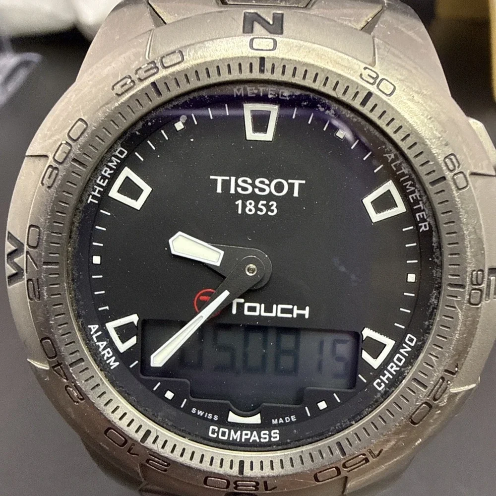 Tissot T-Touch Titanium Mens Watch New Battery Running Great $3 Shipping